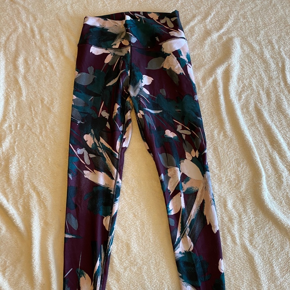 Fabletics Teal/Plum/Pale Pink Floral Leggings